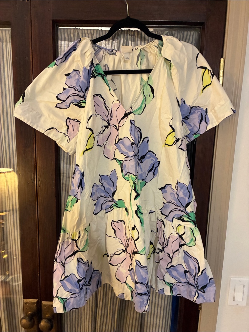 a new day Floral V-Neck Short Mini Dress in White with Pastel Blooms